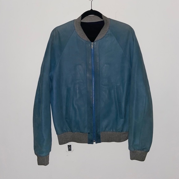 Balenciaga Calf Leather Bomber Jacket Vintage blue​​​​​